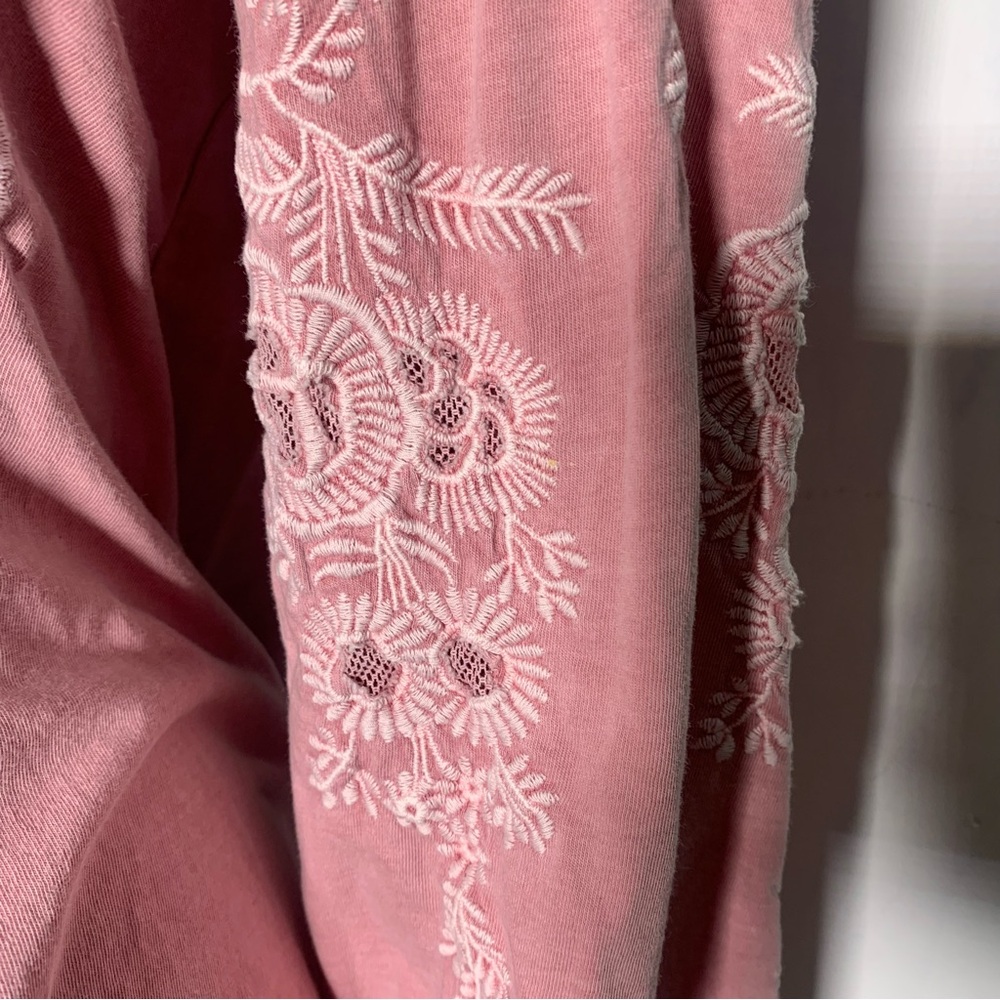 Soft Surrounfings Cotton pink Embroidery Long Sleeve Boho Size M - Picture 6 of 11
